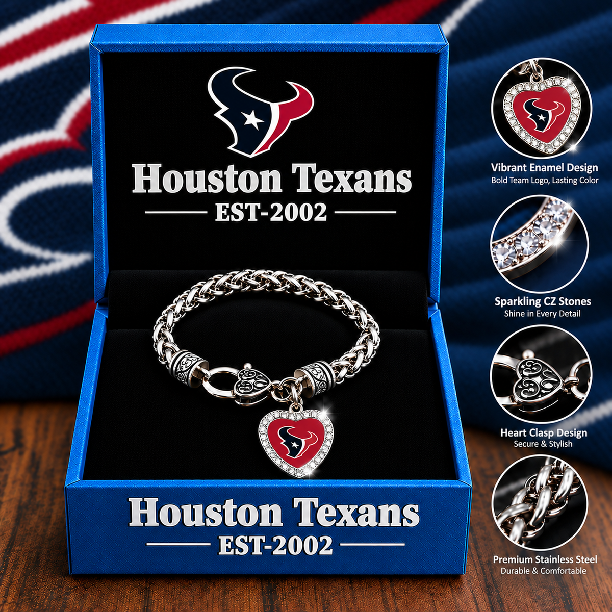 🏈 NFL 32-Team Heart-Charm Chunky Twisted Chain Bracelet 💖📿