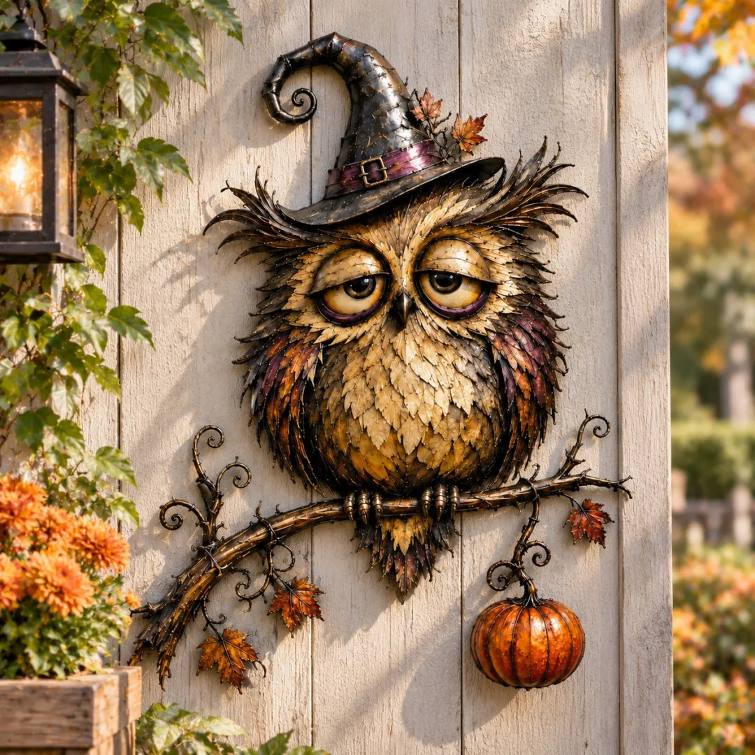 Witch Owl Halloween Metal Wall Decor