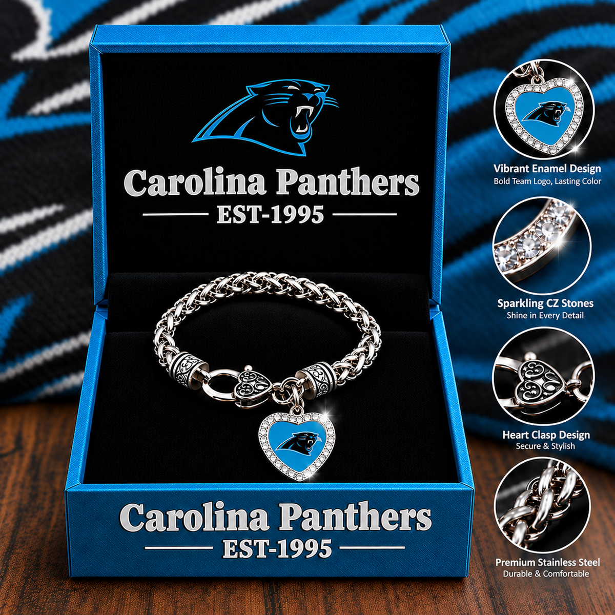 🏈 NFL 32-Team Heart-Charm Chunky Twisted Chain Bracelet 💖📿