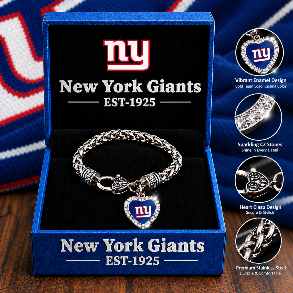 🏈 NFL 32-Team Heart-Charm Chunky Twisted Chain Bracelet 💖📿