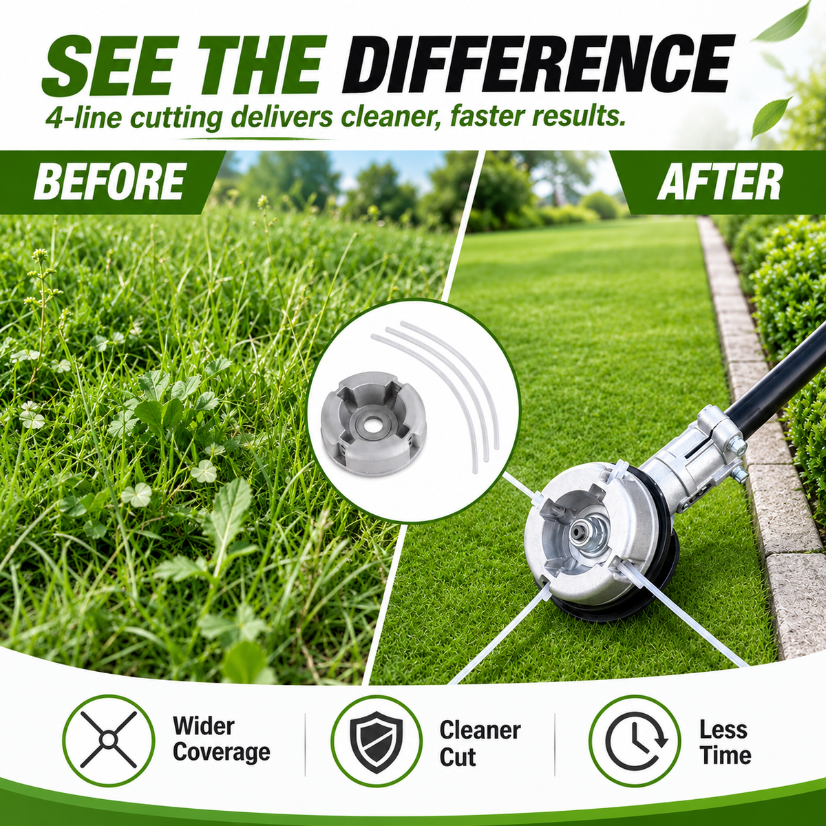 ⚙️ Aluminum Alloy Trimmer Head — 4-line cutting, universal fit, rugged and durable 🌿