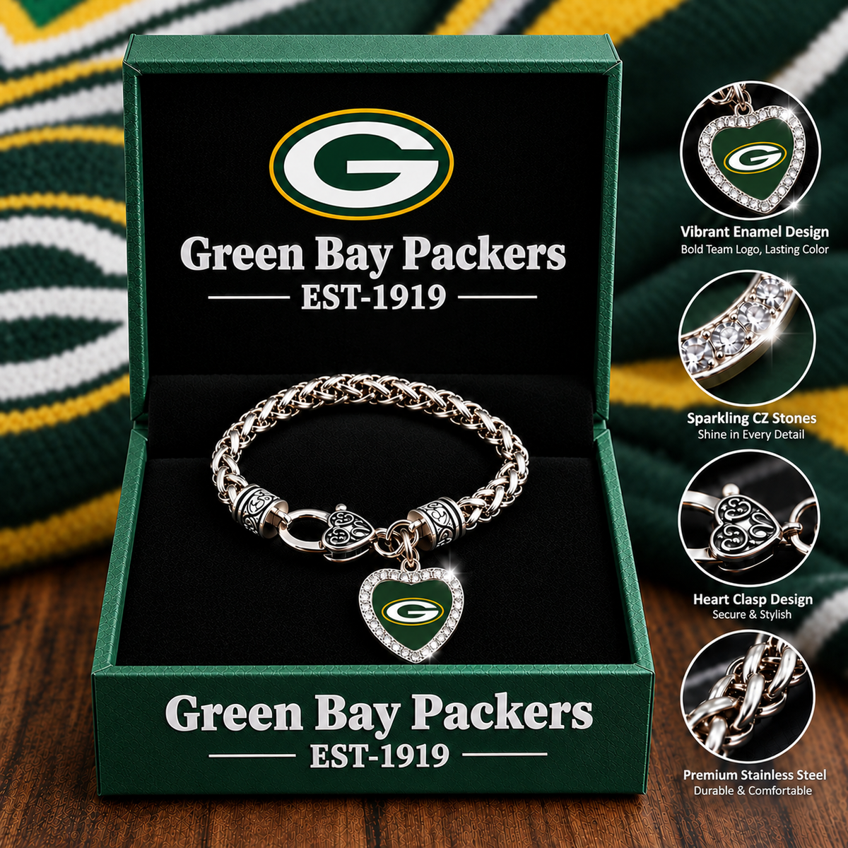 🏈 NFL 32-Team Heart-Charm Chunky Twisted Chain Bracelet 💖📿