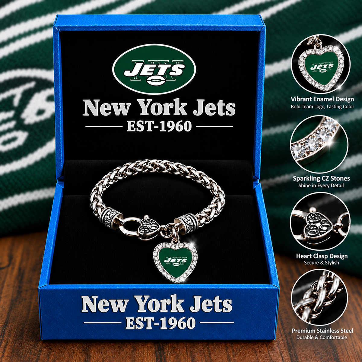 🏈 NFL 32-Team Heart-Charm Chunky Twisted Chain Bracelet 💖📿