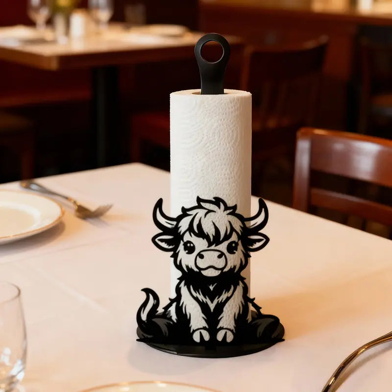 🐮 Elegant metal Highland cow-shaped toilet paper holder——Openwork wrought iron toilet paper holder
