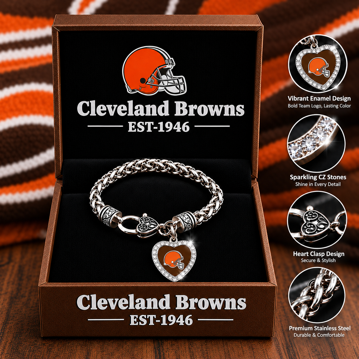 🏈 NFL 32-Team Heart-Charm Chunky Twisted Chain Bracelet 💖📿