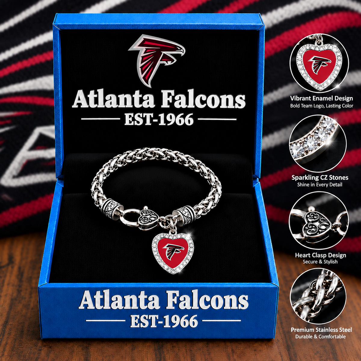 🏈 NFL 32-Team Heart-Charm Chunky Twisted Chain Bracelet 💖📿