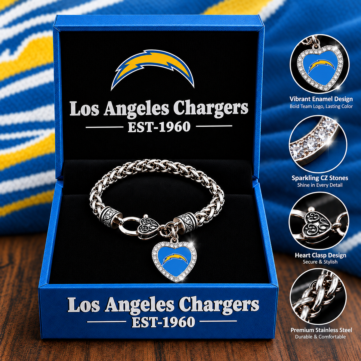 🏈 NFL 32-Team Heart-Charm Chunky Twisted Chain Bracelet 💖📿