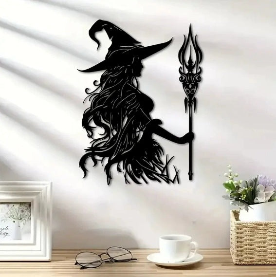 🧙 Black Metal Witch-Themed Wall Decor