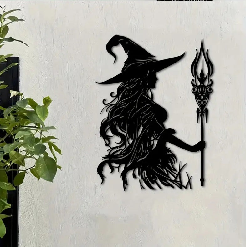 🧙 Black Metal Witch-Themed Wall Decor