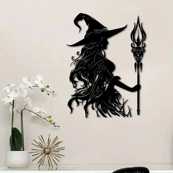 🧙 Black Metal Witch-Themed Wall Decor