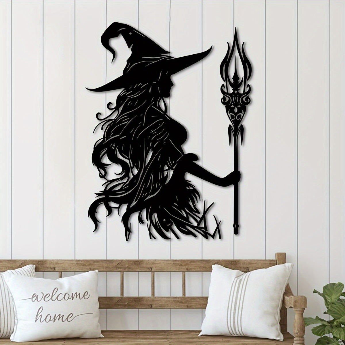 🧙 Black Metal Witch-Themed Wall Decor