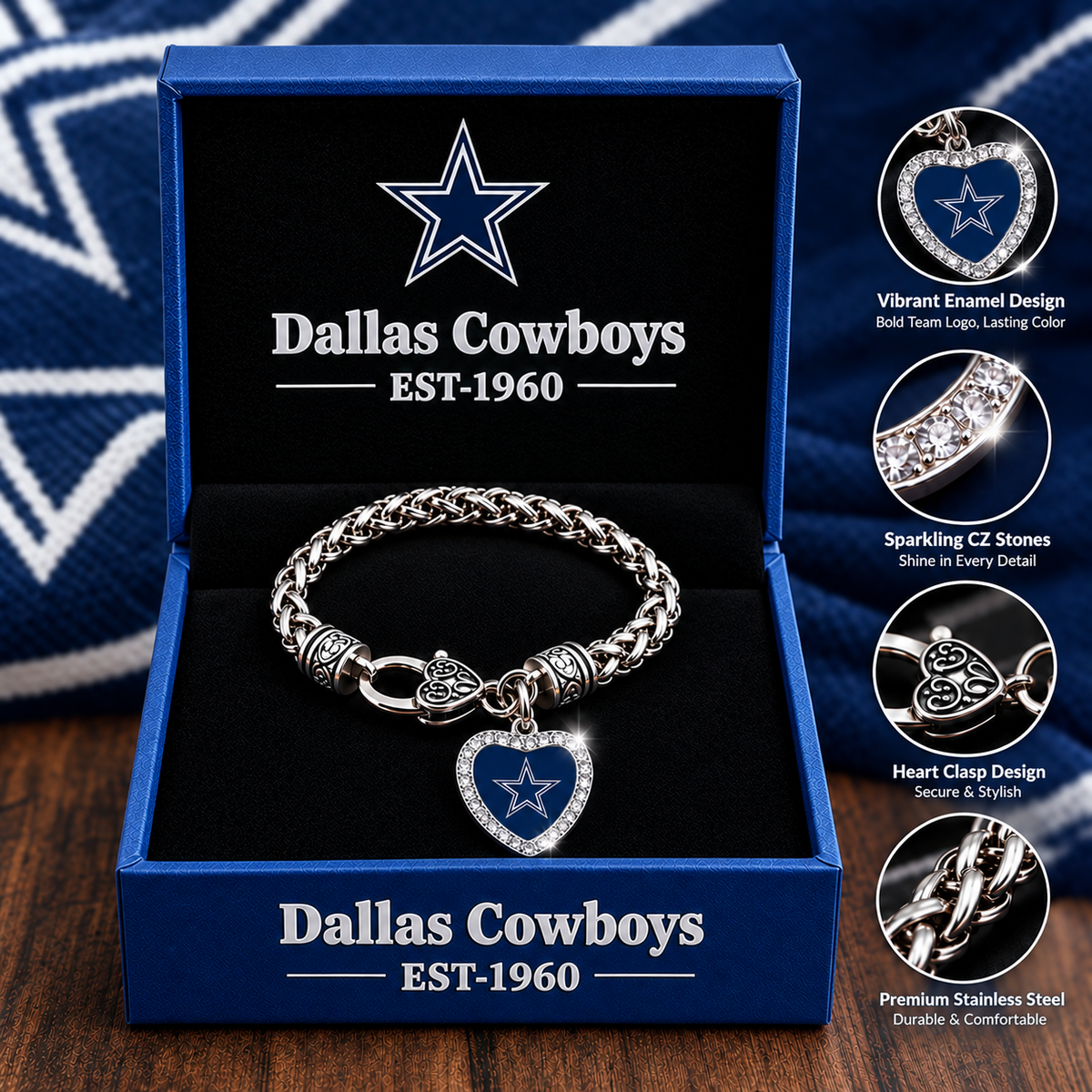 🏈 NFL 32-Team Heart-Charm Chunky Twisted Chain Bracelet 💖📿