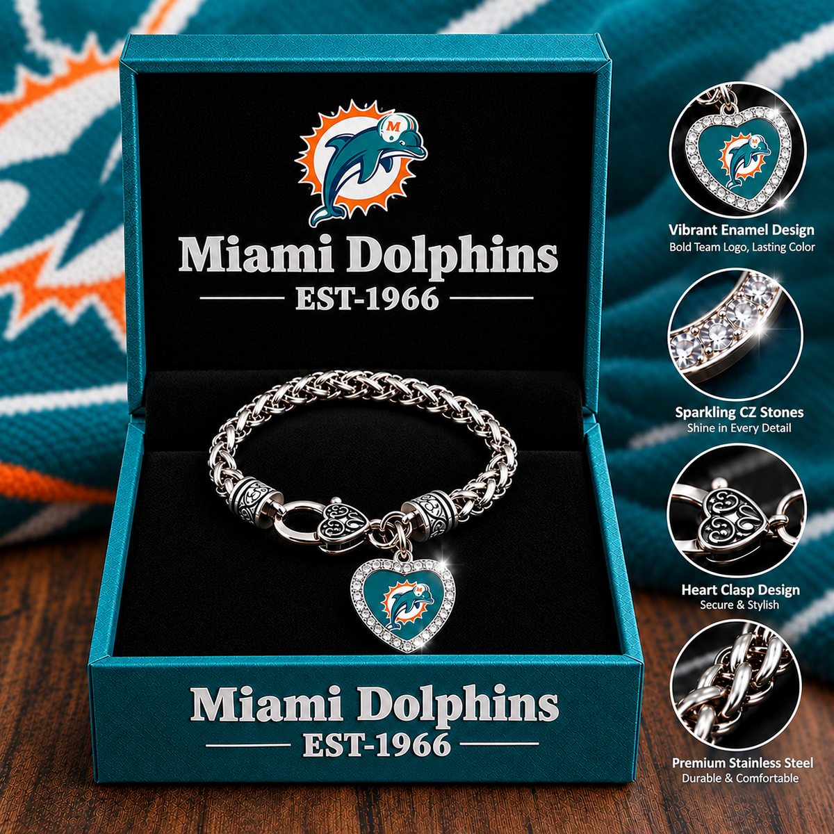 🏈 NFL 32-Team Heart-Charm Chunky Twisted Chain Bracelet 💖📿