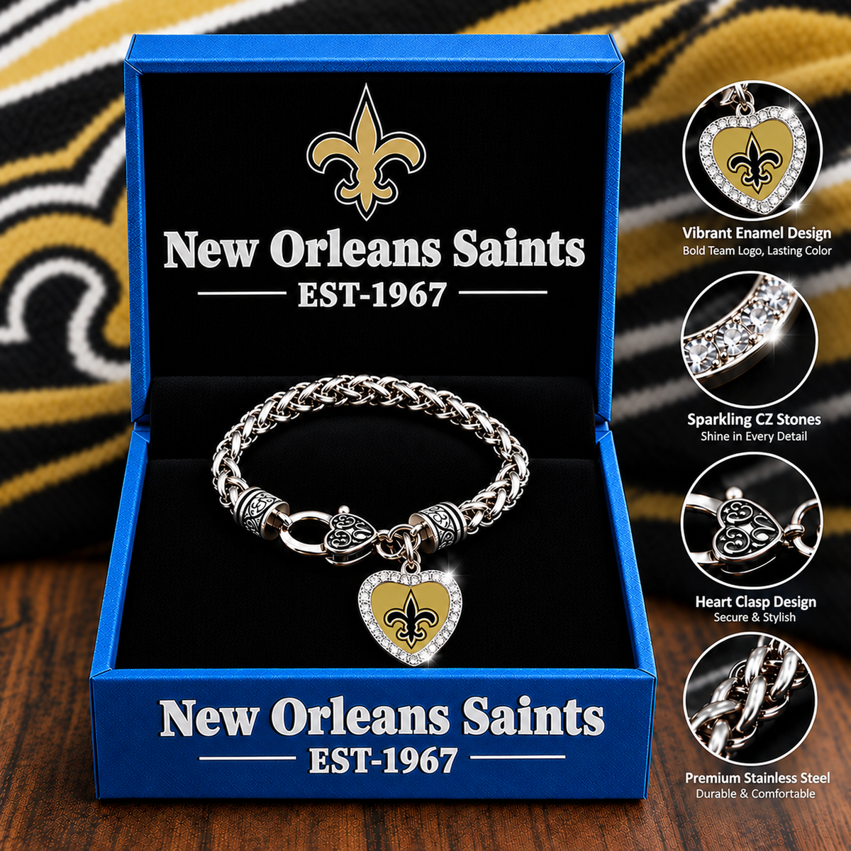 🏈 NFL 32-Team Heart-Charm Chunky Twisted Chain Bracelet 💖📿