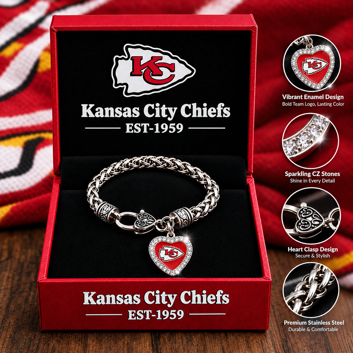 🏈 NFL 32-Team Heart-Charm Chunky Twisted Chain Bracelet 💖📿