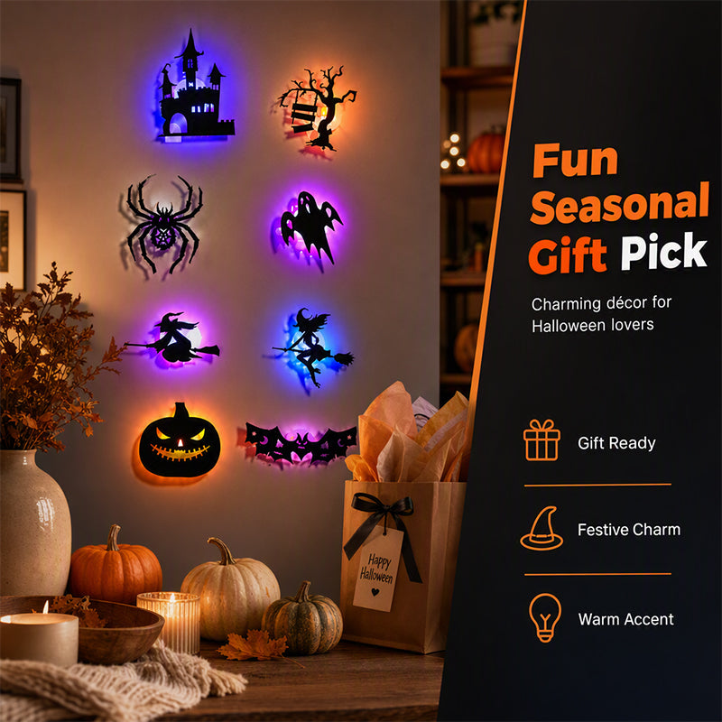 👻Halloween Glow-in-the-Dark Wall Stickers – LED-illuminated, peel-and-stick.